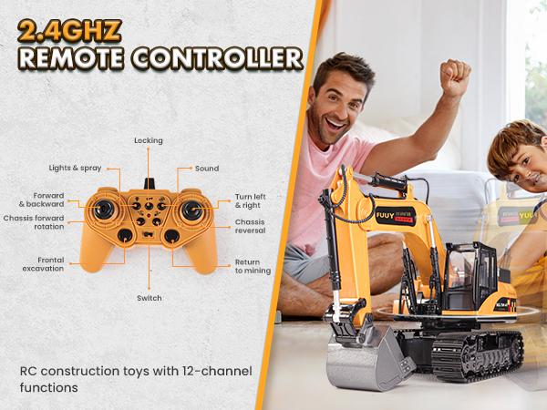 RC Construction Excavator Toy for Kids - 2.4GHz Remote Control, 680° Rotation, Realistic Lights & Sounds, Rechargeable Battery, Multi-Function Operation, Perfect for Indoor & Outdoor Play,Ideal Gift for Boys and Girls Ages 3+