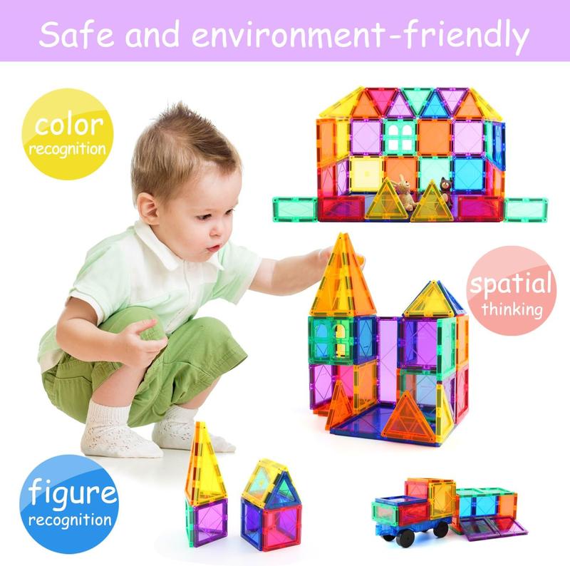 Christmas gift 46pcs Magnetic Tiles Set - Educational 3D Magnet Building Blocks - Building Construction Toys for Kids - Upgraded Version with Strong Magnets - Creativity, Imagination, Inspiration