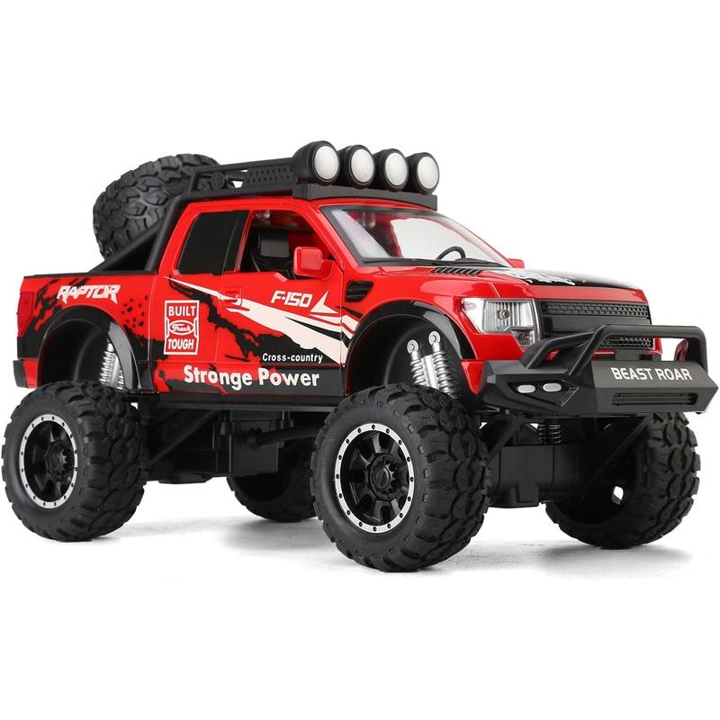 Pickup Toy Trucks for 3+ Year Olds F150 Raptor Truck Toys Plastic Toy Cars for Kids with Light and Sound Friction Powered Big Trucks for Boys Girls Ages 3-8 Birthday (Red)