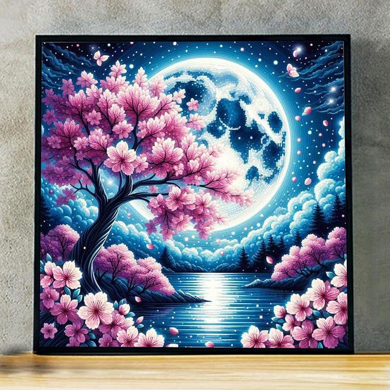 Cherry Blossom Tree Pattern Diamond Arts Colorful Painting Kit, DIY 5D Diamond Arts Crafts without Frame, Wall Art Decoration for Home