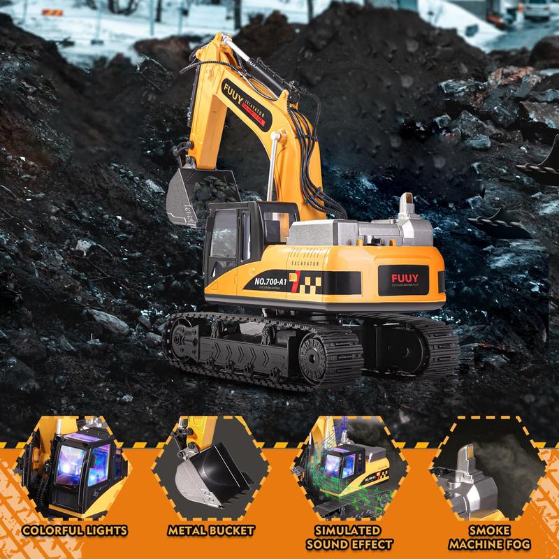 RC Construction Excavator Toy for Kids - 2.4GHz Remote Control, 680° Rotation, Realistic Lights & Sounds, Rechargeable Battery, Multi-Function Operation, Perfect for Indoor & Outdoor Play,Ideal Gift for Boys and Girls Ages 3+