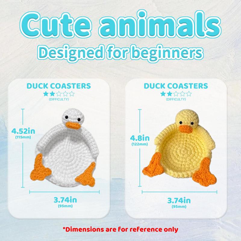 Duck Design Coasters Crochet Kit, 2 Counts set Animals Crochet Starter Kit with Step-by-step Video Tutorials, DIY Knitting Craft Supplies for Gift