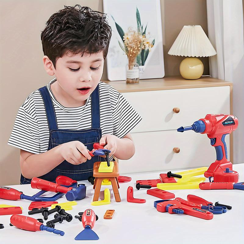 Kids Tool Set, 53 Pcs Toddler Tool Kit with Tool Box & Electronic Toy Drill, Pretend Play Construction Toy for Boys Girls