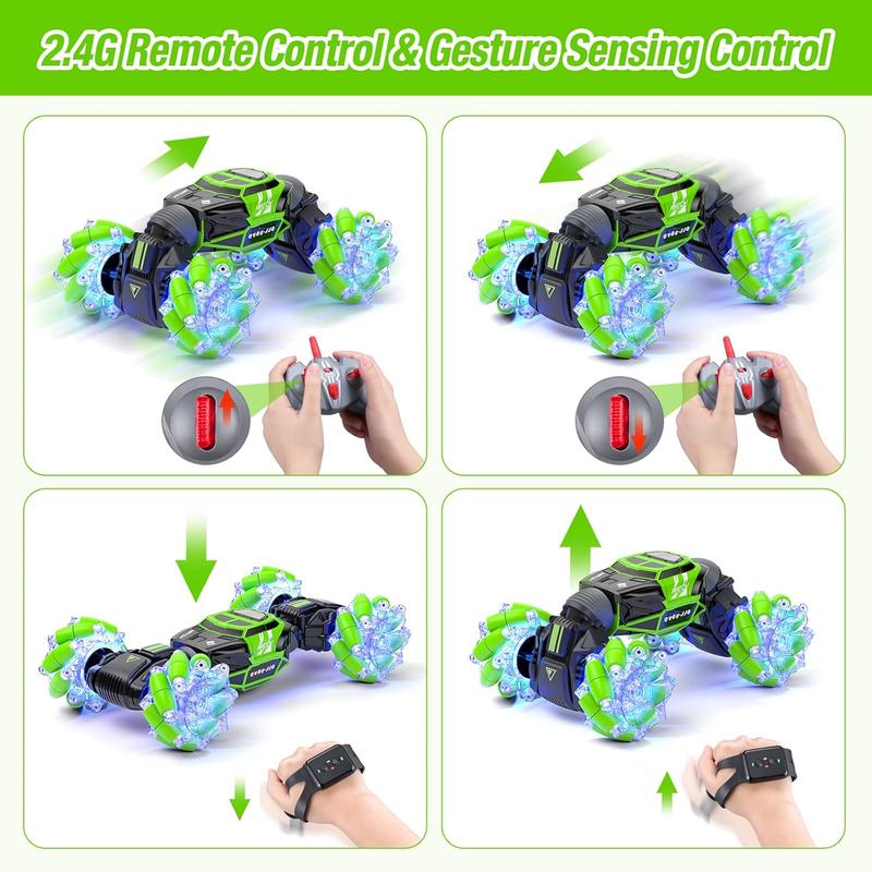 LED Gesture Rc Car, 4WD Transform Remote Control Gesture Sensing Car, Double Sided 360? Rotating Off Road Stunt Car with Lights, Toy Car for 6-12 Year Old Boys & Girls