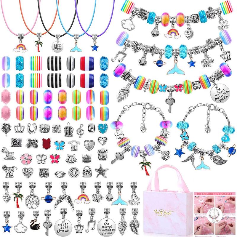 97pcs DIY Jewelry Making Kit, Unicorn & Mermaid Design Charm Beaded Bracelet Necklaces Making Kit, DIY Jewelry Making Supplies For Girls