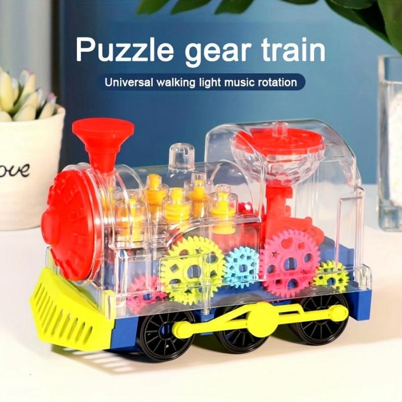 Electric Train Toy, Random Color Electric Train Toy with Music & Lighting, Automatic Turning Train Toy, Birthday Gift, Gear Parts Color Random, Christmas Stocking Filler