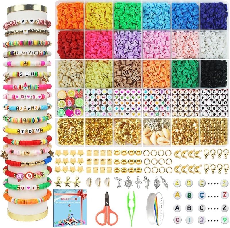 5100 Clay Beads Bracelet Making Kit, Flat Preppy Beads for Friendship Jewelry Making,Polymer Heishi Beads with Charms Gifts for Teen Girls Crafts for...