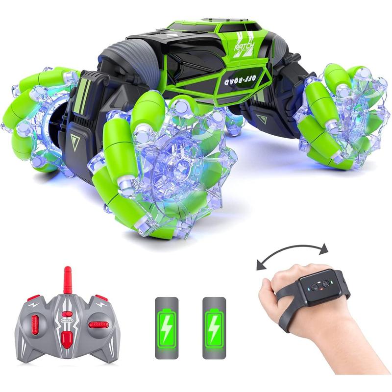 LED Gesture Rc Car, 4WD Transform Remote Control Gesture Sensing Car, Double Sided 360? Rotating Off Road Stunt Car with Lights, Toy Car for 6-12 Year Old Boys & Girls