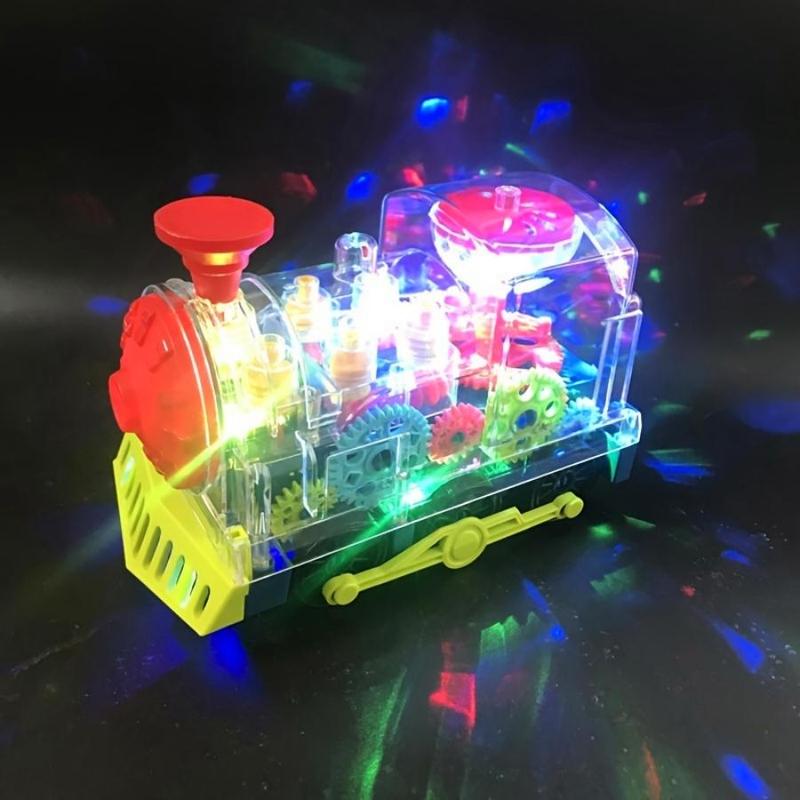 Electric Train Toy, Random Color Electric Train Toy with Music & Lighting, Automatic Turning Train Toy, Birthday Gift, Gear Parts Color Random, Christmas Stocking Filler