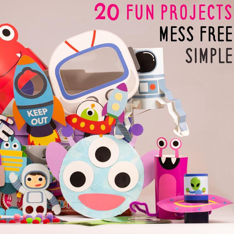 20 Crafts in a Box - Simple Space Paper Crafts for Kids Ages 3-8 - Low Mess - Easy to complete crafts with little help