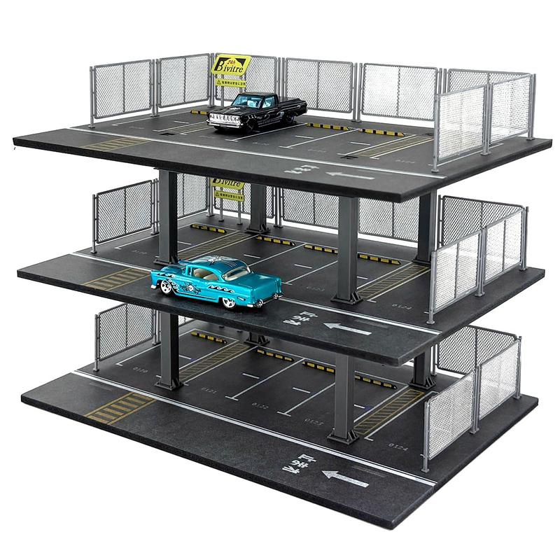 Hot Diecast Wheels Display Case - 1 64 Scale Die-cast Model Car Organizer, Hot Diecast Wheels Parking Garage Dioramas with 15 Parking Spaces