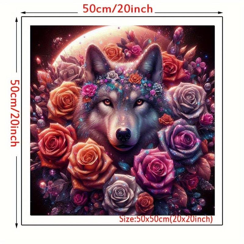 Wolf & Rose Pattern DIY Diamond Arts Colorful Painting Kit without Frame, DIY 5D Diamond Art Painting for Office Bedroom Livingroom Home Decor