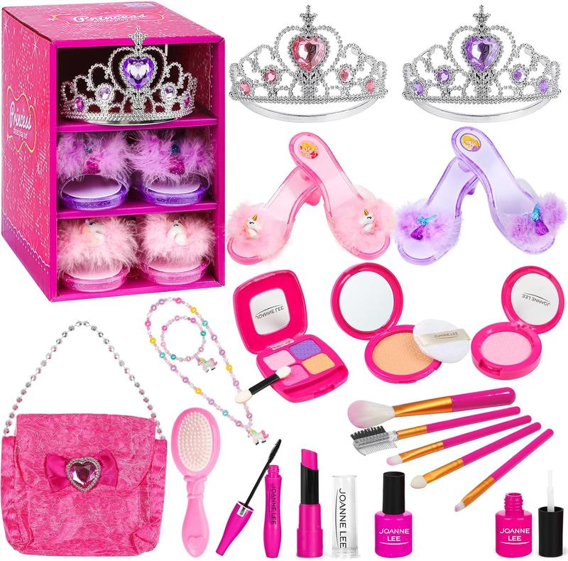 Christmas gift Kids Makeup Kit for Girls Princess Dress Up Shoes, BIBUTY Pretend Play Fake Makeup Set Toy for Girls with Princess Shoes Crowns Handbag for Little Girls, Princess Toy Gift for 3-6 Toddler Little Girls