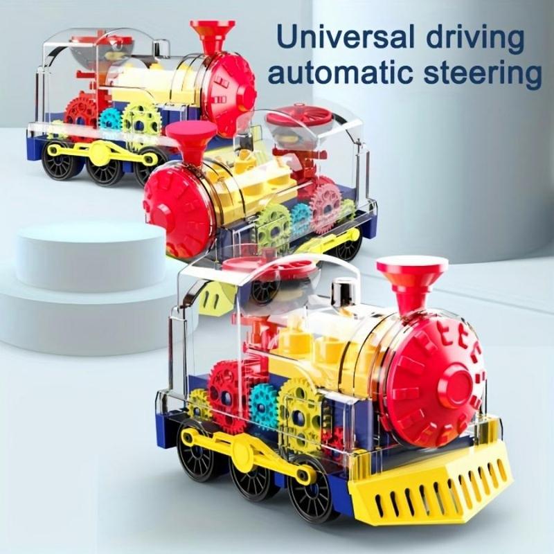 Electric Train Toy, Random Color Electric Train Toy with Music & Lighting, Automatic Turning Train Toy, Birthday Gift, Gear Parts Color Random, Christmas Stocking Filler