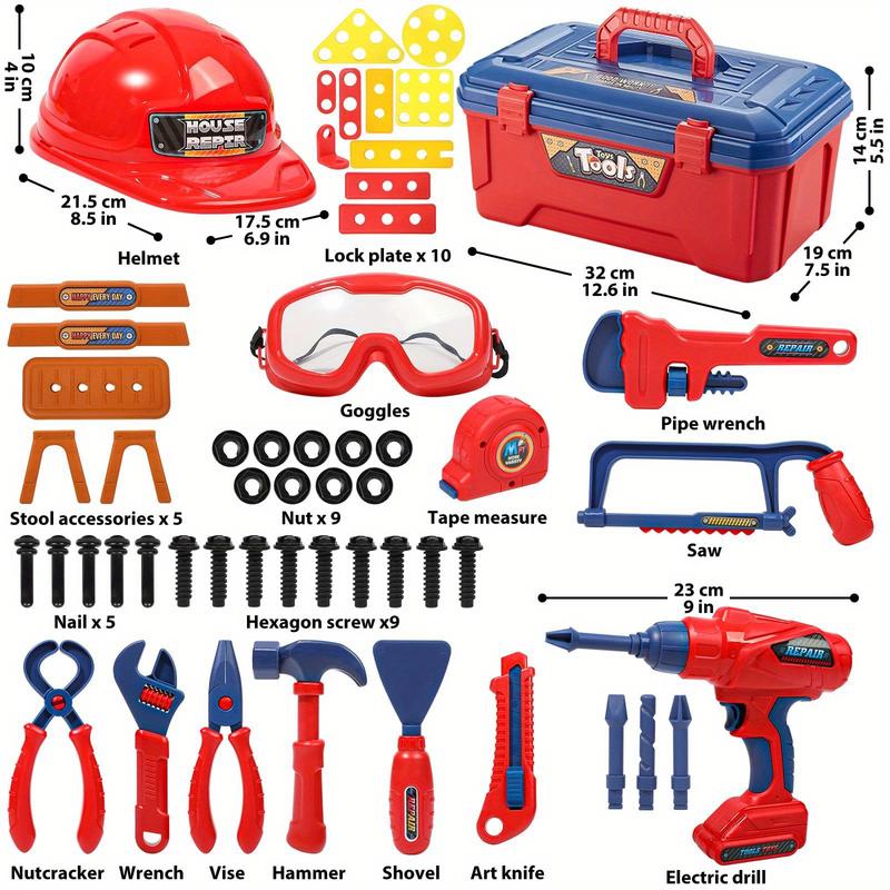 Kids Tool Set, 53 Pcs Toddler Tool Kit with Tool Box & Electronic Toy Drill, Pretend Play Construction Toy for Boys Girls