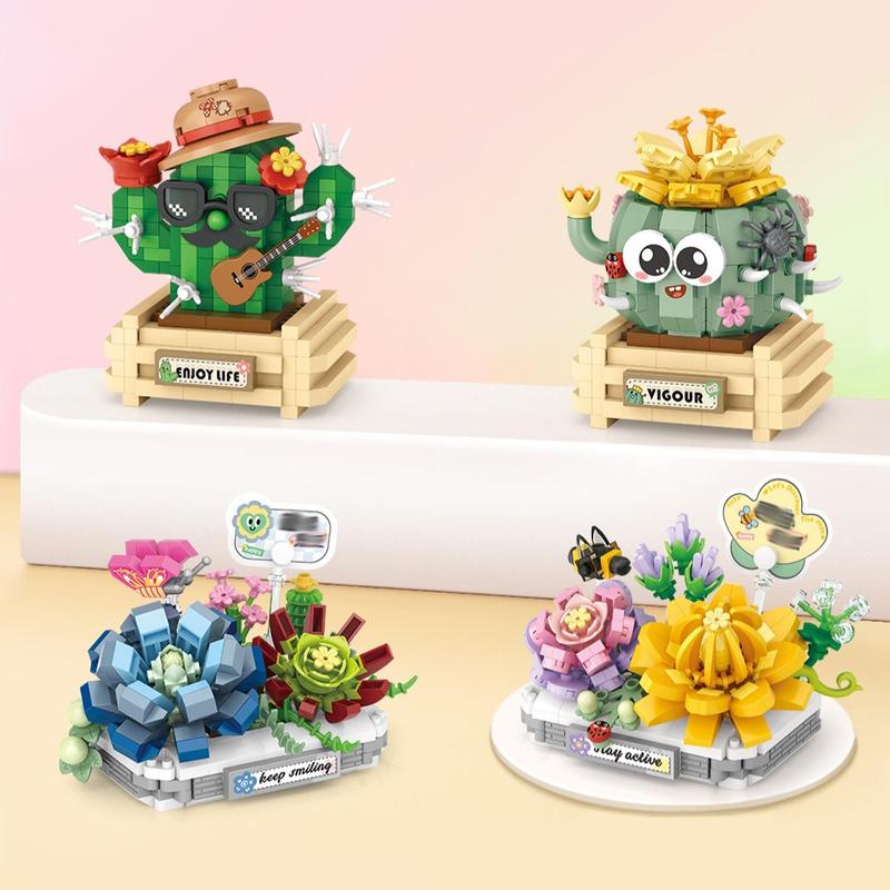 Flower Bouquet Building Blocks, 1 Set Cute Potted Flower & Plant Building Blocks, Unique Desktop Decoration for Home & Office