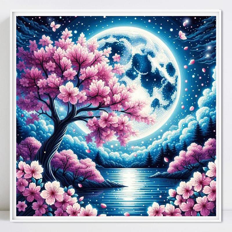 Cherry Blossom Tree Pattern Diamond Arts Colorful Painting Kit, DIY 5D Diamond Arts Crafts without Frame, Wall Art Decoration for Home