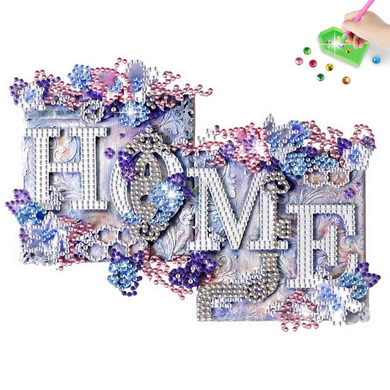 Artificial Diamond Arts Colorful Painting Sticker, Home Letter Pattern DIY Diamond Arts Colorful Painting Kit, DIY Decorative Art Picture for Beginner