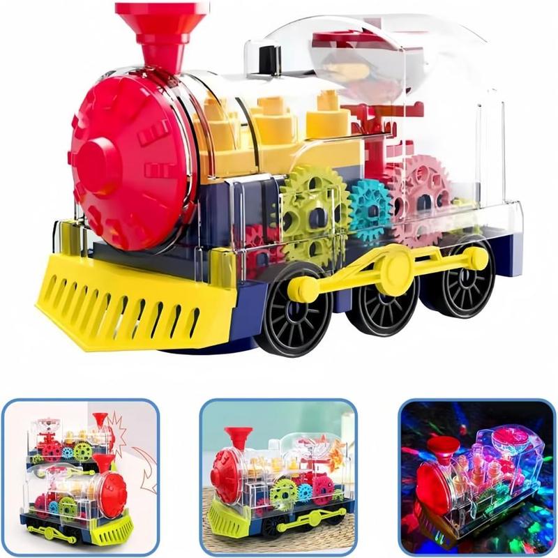 Electric Train Toy, Random Color Electric Train Toy with Music & Lighting, Automatic Turning Train Toy, Birthday Gift, Gear Parts Color Random, Christmas Stocking Filler