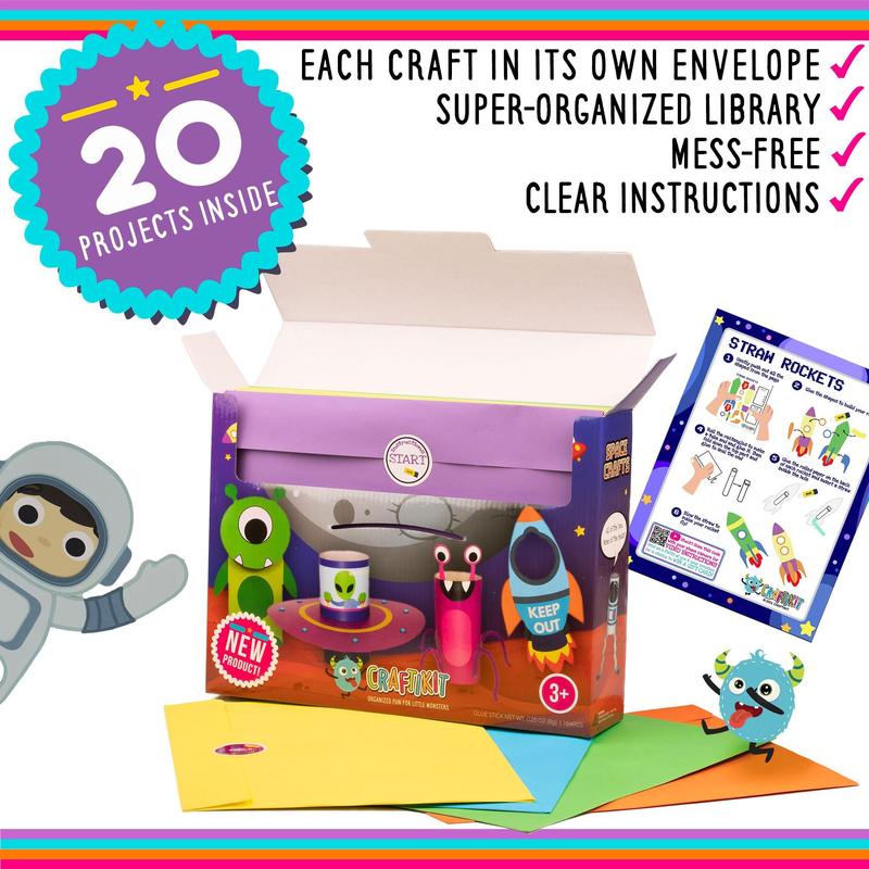 20 Crafts in a Box - Simple Space Paper Crafts for Kids Ages 3-8 - Low Mess - Easy to complete crafts with little help