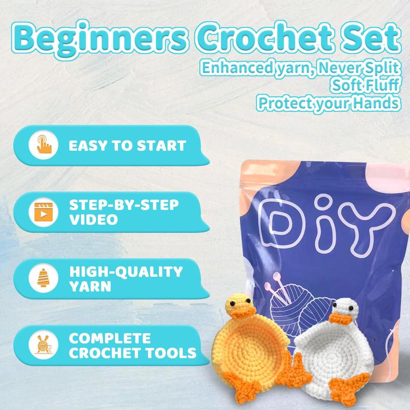 Duck Design Coasters Crochet Kit, 2 Counts set Animals Crochet Starter Kit with Step-by-step Video Tutorials, DIY Knitting Craft Supplies for Gift