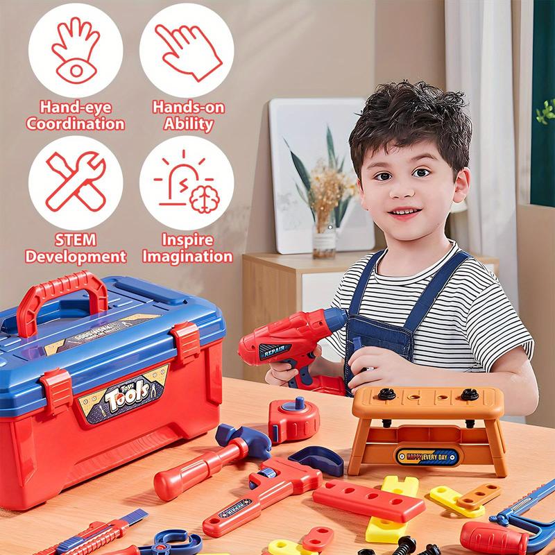 Kids Tool Set, 53 Pcs Toddler Tool Kit with Tool Box & Electronic Toy Drill, Pretend Play Construction Toy for Boys Girls