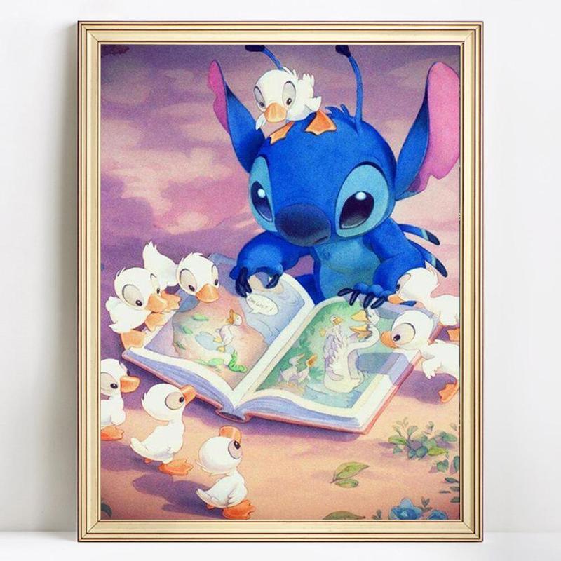 Disney Stitch & Duck Pattern DIY Diamond Arts Colorful Painting Kit without Frame, 5D Diamond Decor Painting by Numbers Kit, DIY Wall Art Decor