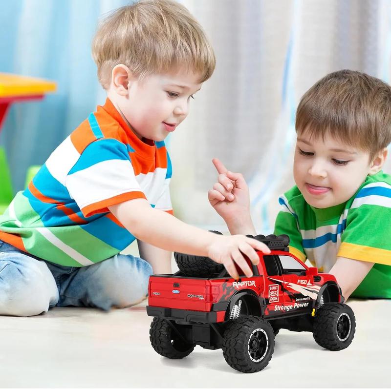 Pickup Toy Trucks for 3+ Year Olds F150 Raptor Truck Toys Plastic Toy Cars for Kids with Light and Sound Friction Powered Big Trucks for Boys Girls Ages 3-8 Birthday (Red)