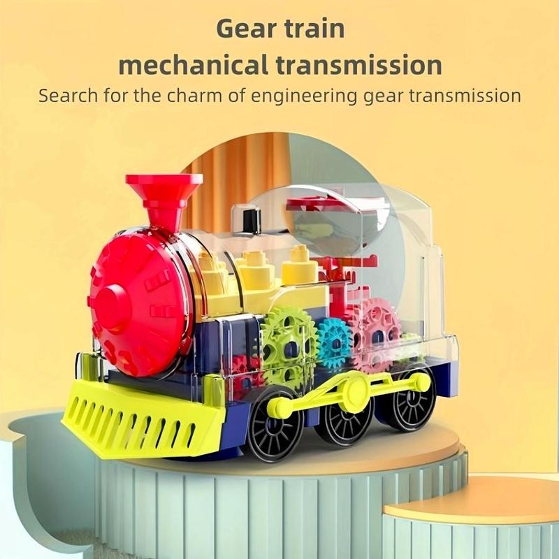 Electric Train Toy, Random Color Electric Train Toy with Music & Lighting, Automatic Turning Train Toy, Birthday Gift, Gear Parts Color Random, Christmas Stocking Filler