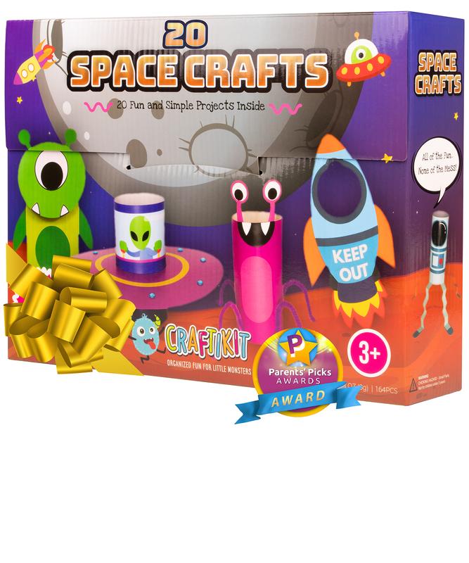 20 Crafts in a Box - Simple Space Paper Crafts for Kids Ages 3-8 - Low Mess - Easy to complete crafts with little help