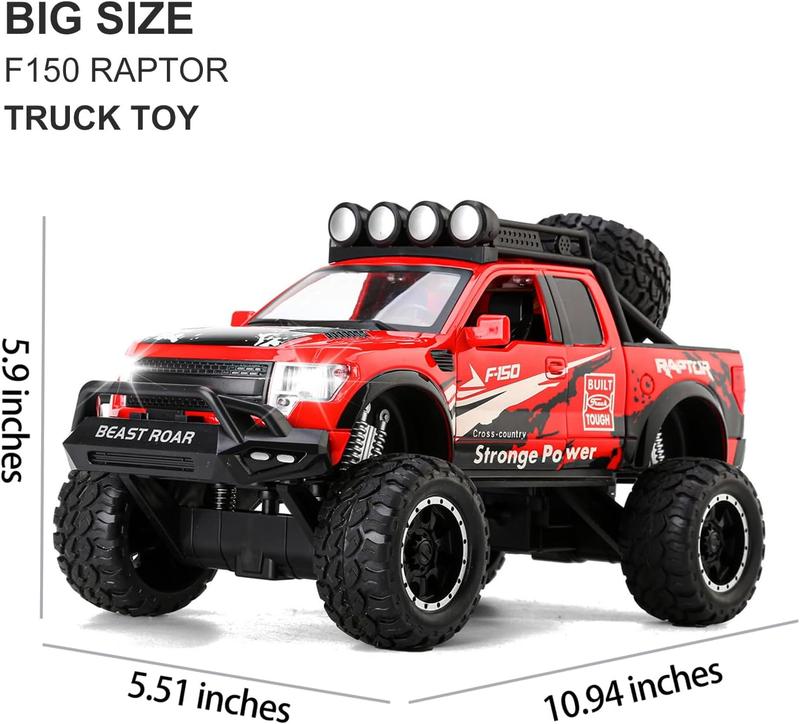 Pickup Toy Trucks for 3+ Year Olds F150 Raptor Truck Toys Plastic Toy Cars for Kids with Light and Sound Friction Powered Big Trucks for Boys Girls Ages 3-8 Birthday (Red)