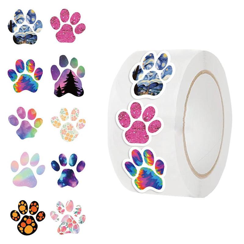 Dog Paw Print Sticker (500pcs roll), Waterproof Self Adhesive DIY Decals, Decorative Sticker for Gift Greeting Card Water Bottle Laptop Phone