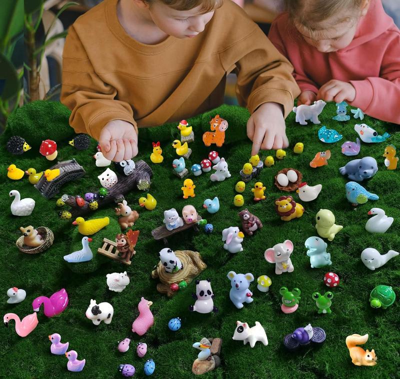 CasaTena Mini Resin Animals Figures Set 100 Pcs for Miniature Garden Decor - Slime Charm for Craft - Tiny Resin Animals