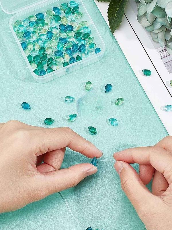 Transparent Glass Charms, Glitter Teardrop Shaped Beads, Fashionable DIY Jewelry Accessories for Bracelet & Necklace Making