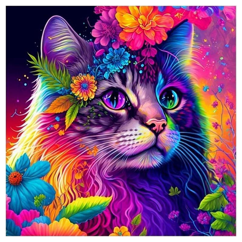 1 Set Cat & Flower Pattern Diamond Painting Kit, Diy Decoration For Home Decorative Use