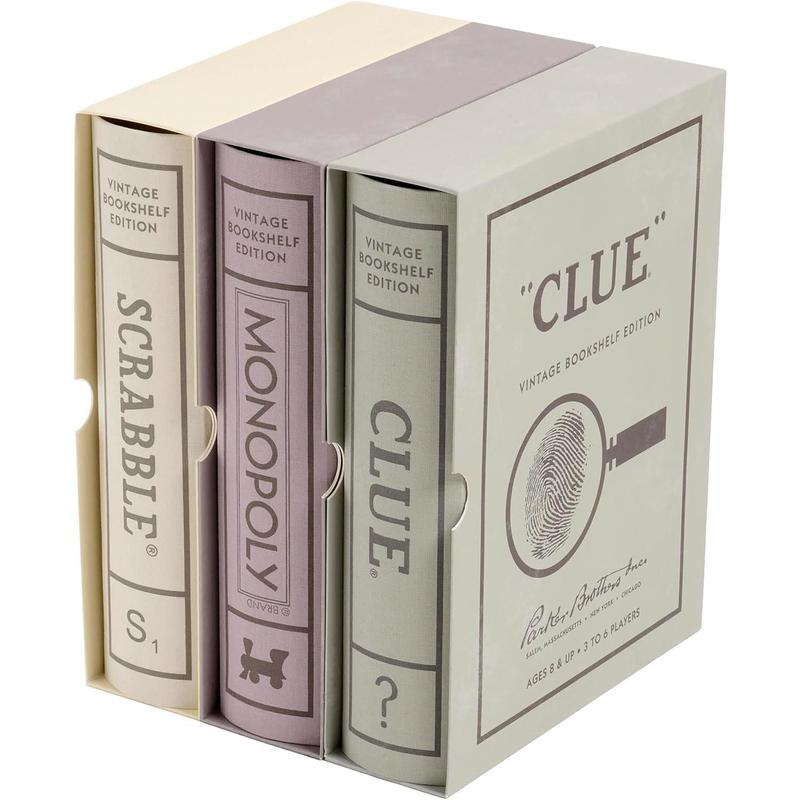 Scrabble, Monopoly, and Clue Vintage Board  Bookshelf Collection