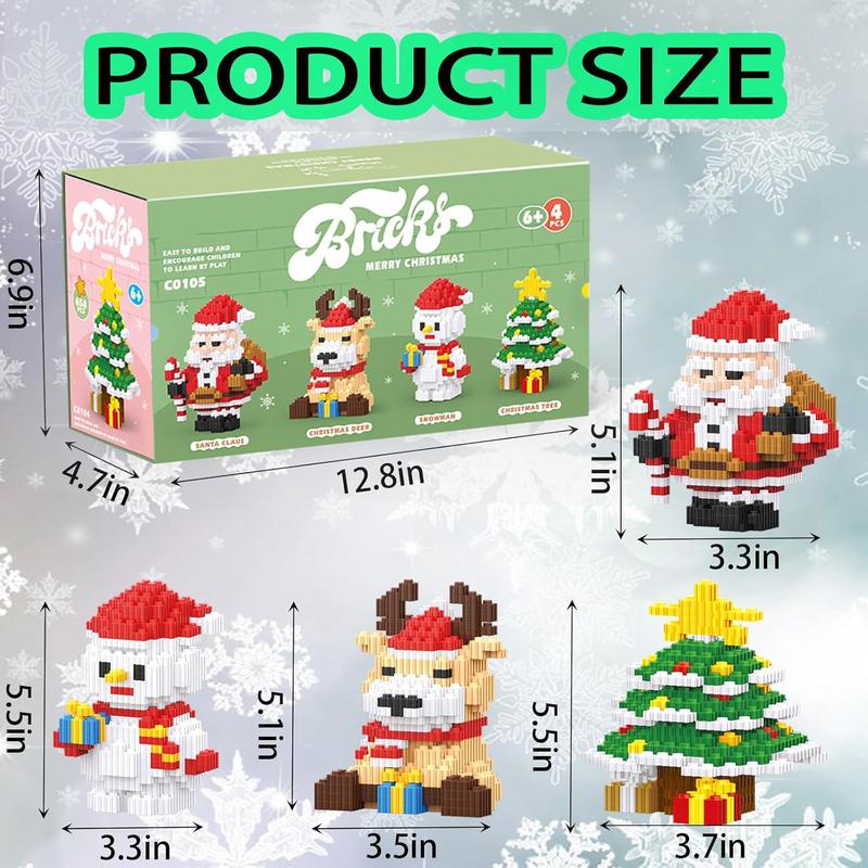 Christmas Block Set - 4 in 1 - Christmas Stacking Toys - Miniature Building Blocks - Santa Claus - Christmas Tree - Snowman - Elk - For Ages 8+