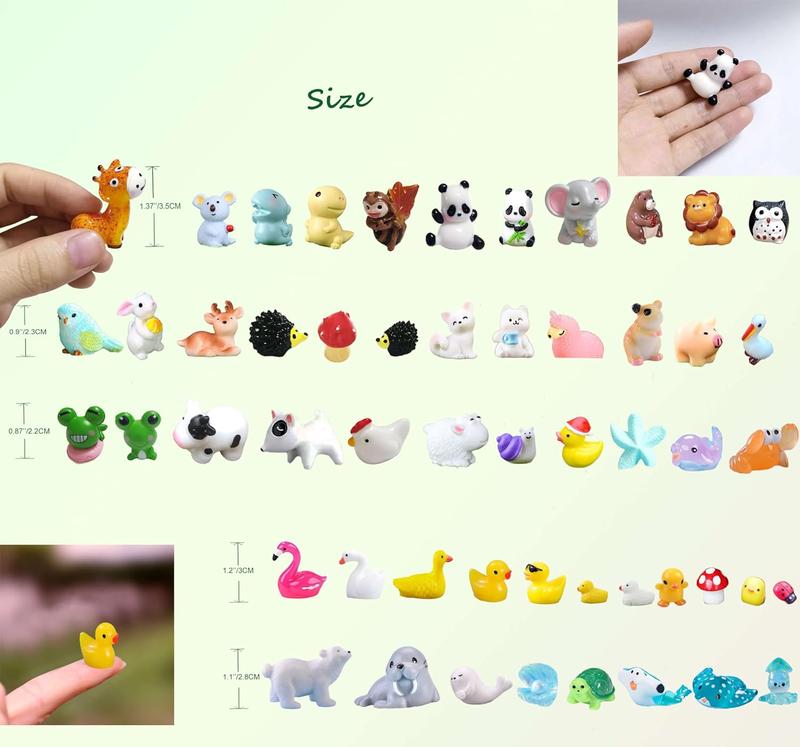 CasaTena Mini Resin Animals Figures Set 100 Pcs for Miniature Garden Decor - Slime Charm for Craft - Tiny Resin Animals