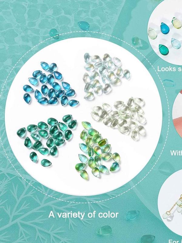 Transparent Glass Charms, Glitter Teardrop Shaped Beads, Fashionable DIY Jewelry Accessories for Bracelet & Necklace Making