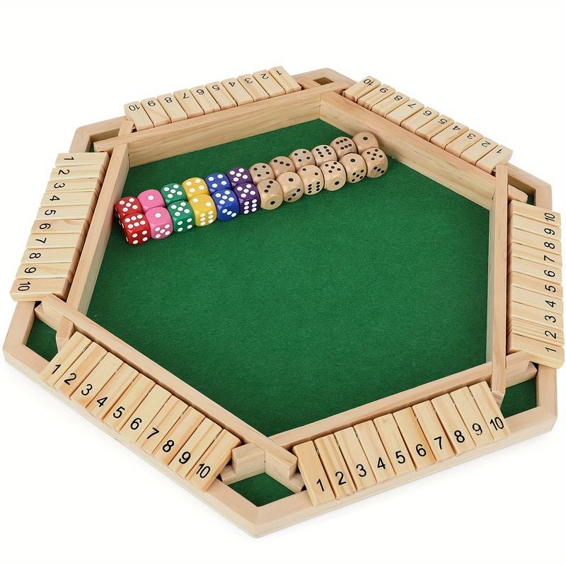 Shut The Box Game For 6 Player With 12+4 Dice - Colorful 6 Sided Wooden Board Math Number Games For Adults Families Party Club