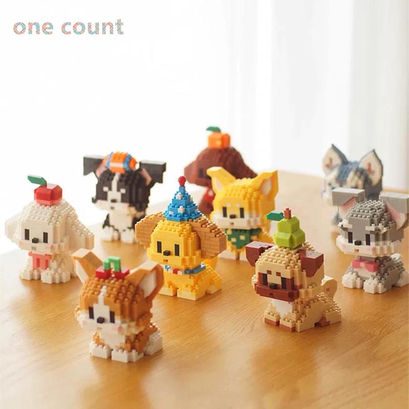 Cute Cartoon Dog Design Building Blocks, 1 Set Creative DIY Educational Puzzle Blocks, Home Decoration Model Ornament, Birthday Gift