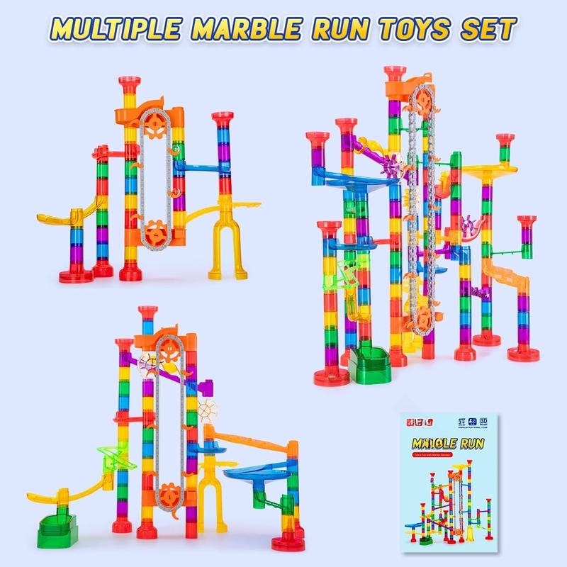 247 count Marble Run with Motorized Elevator, Construction Building Blocks Toys with 30 Glass Marbles and 30 Glow in The Dark Marbles, STEM Gifts for Boys and Girls