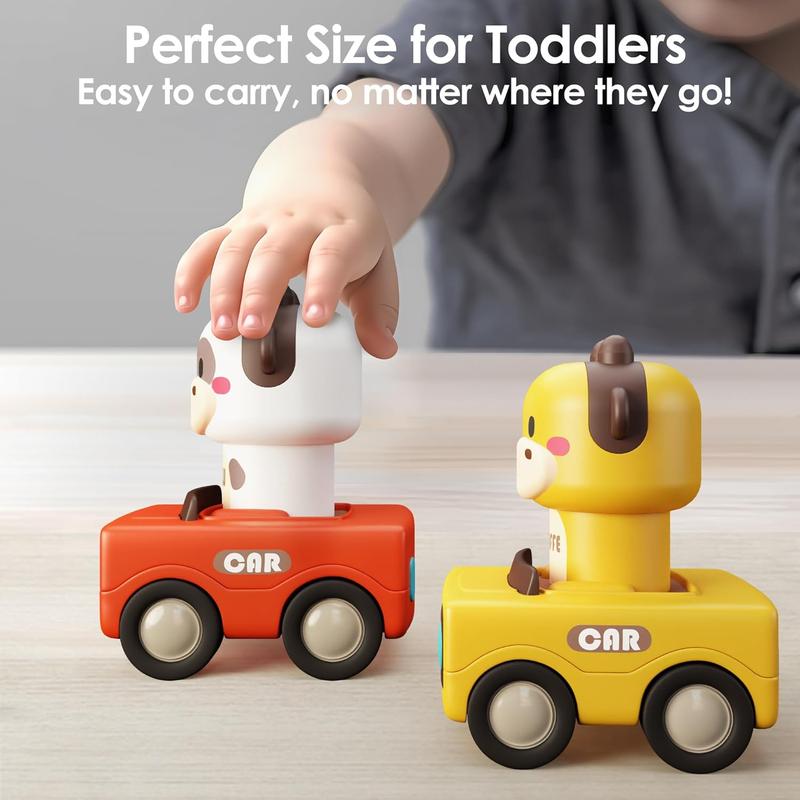 Learn Press and Go Car Toys for Toddlers 1-3, Baby Animal Racing Cars, Infant Play Vehicle Set, Baby Push Go Friction Car Toys for 6-9-12-18 Months, 1st Birthday Gifts for 1-2 Years Old Boys