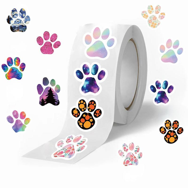 Dog Paw Print Sticker (500pcs roll), Waterproof Self Adhesive DIY Decals, Decorative Sticker for Gift Greeting Card Water Bottle Laptop Phone