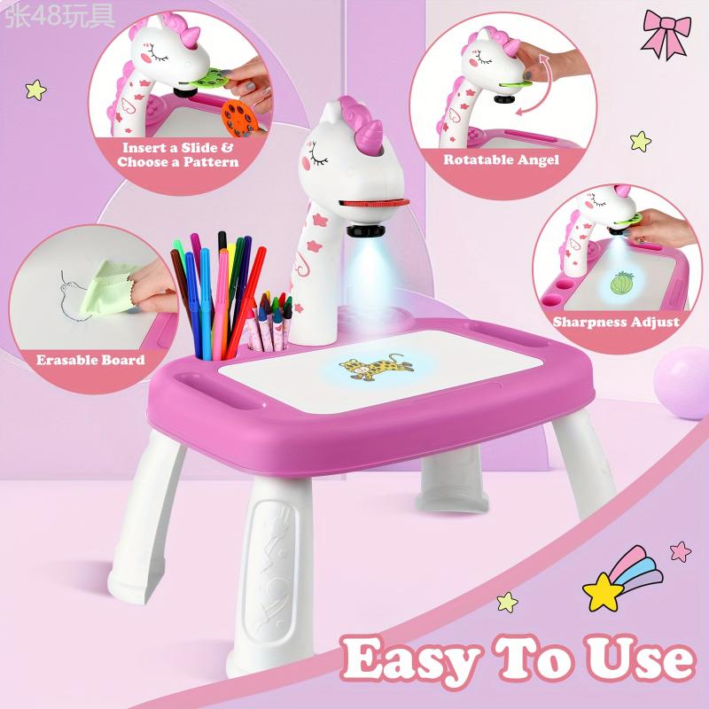 Unicorn Drawing Projector, Contains Drawing Board, Watercolor Pens, Pencils, Crayons, Scrapbook, Sticker Book, Unicorn Stickers, Stamps, Toys for Girls age 3+