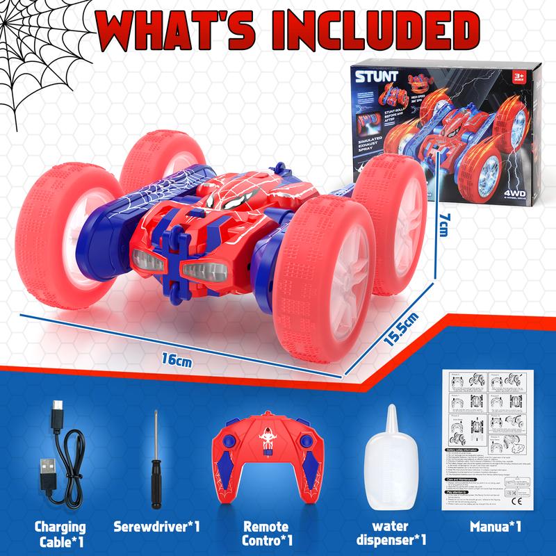 Lehoo Castle Spider Remote Control Car，2.4GHz Electric Race Stunt Car,Double Sided 360° Rolling Rotating Rotation，LED Headlights RC 4WD High Speed Off Road，Rc Drift Truck，Girls Boys Gifts，360° Rotating RC Stunt Car