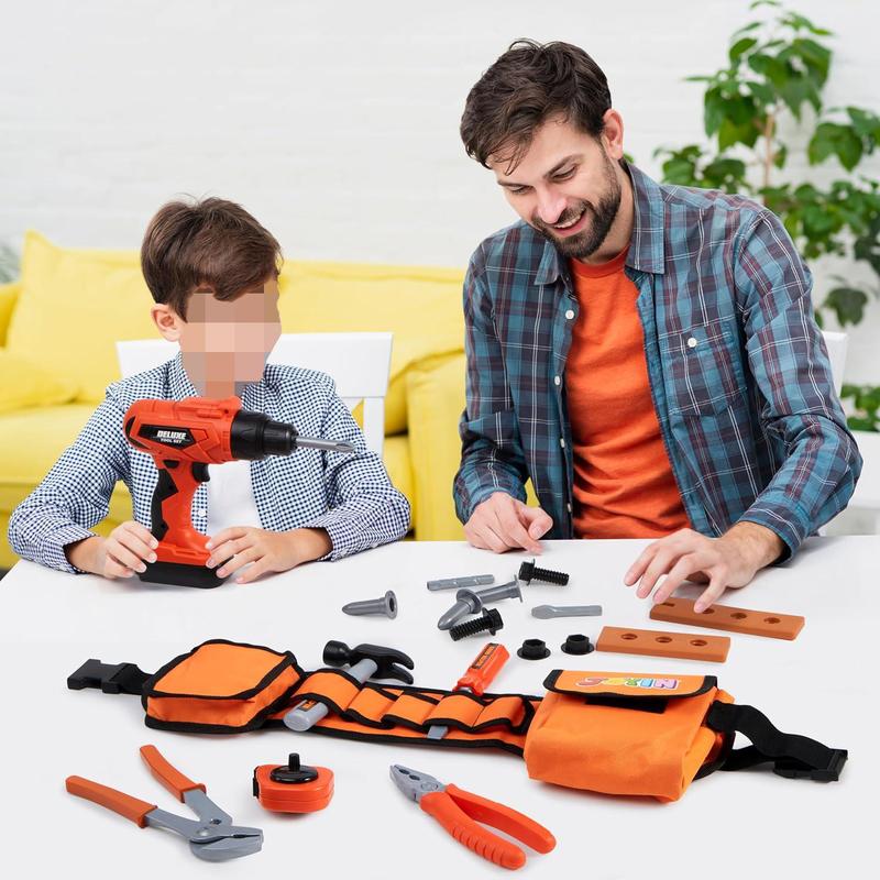 19Pcs Kids Tool Set, Pretend Play Power Toy Tool with Construction Tool Belt & Electronic Toy Drill for Boy Girl Birthday Gift Outdoor Preschool Ages 4, 5, 6, 7 Years Old