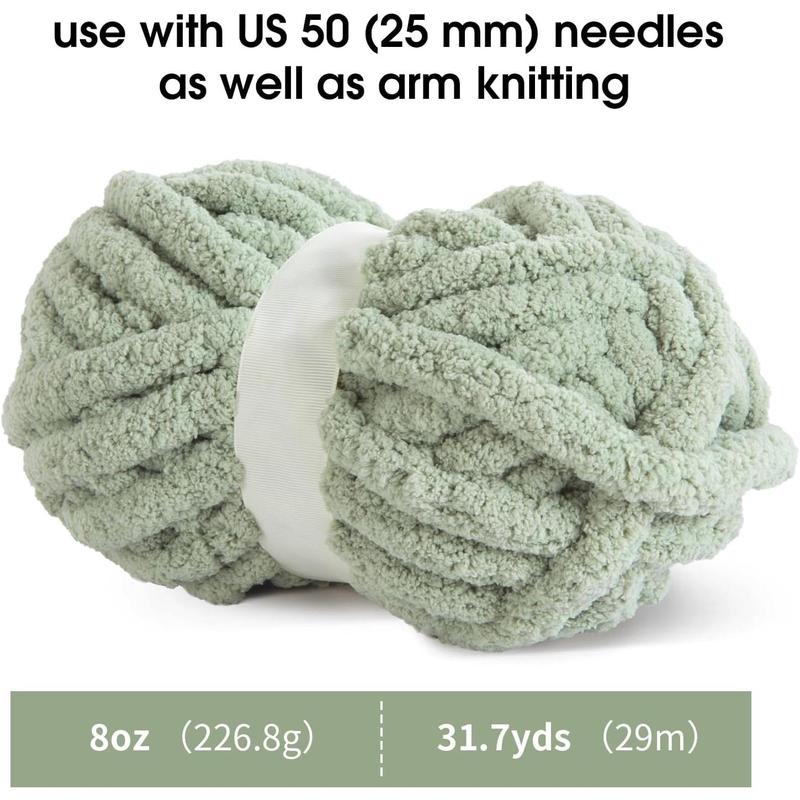 Assorted Chunky Yarn for Crocheting 8 Pack,Fluffy  Chenille Yarn,Soft Plush Yarn Bulky,Giant Thick Fuzzy Yarn for Hand or Arm Knitting,4 White & 4 Sage Green(31.7 yds,8 oz Each Skein)