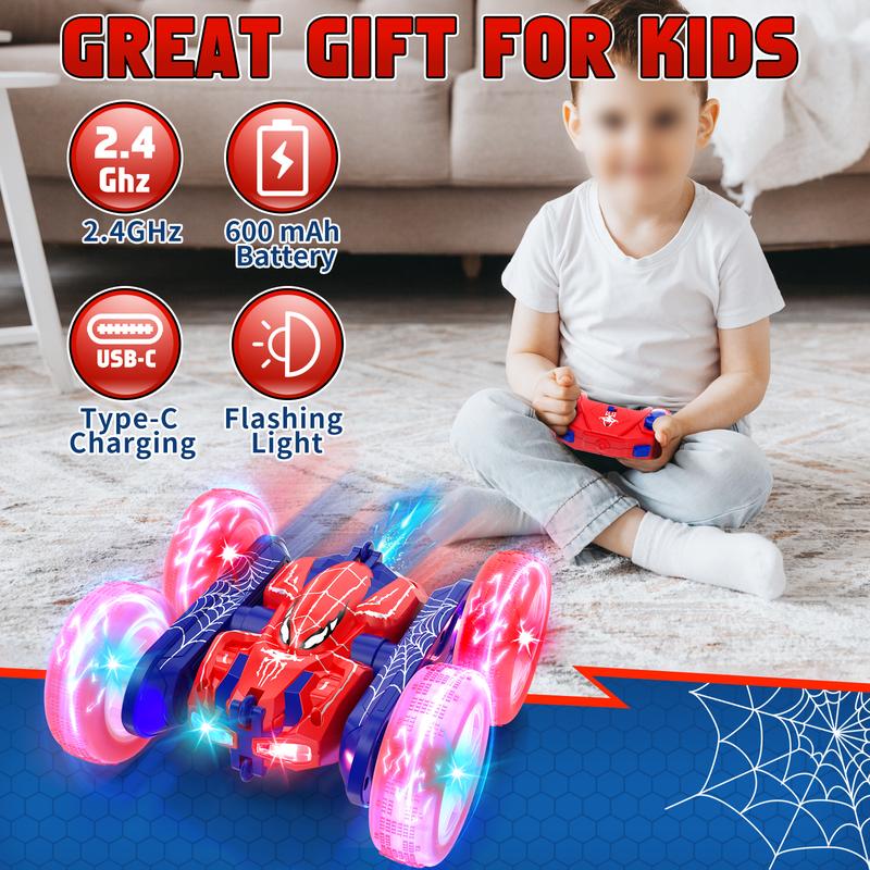 Lehoo Castle Spider Remote Control Car，2.4GHz Electric Race Stunt Car,Double Sided 360° Rolling Rotating Rotation，LED Headlights RC 4WD High Speed Off Road，Rc Drift Truck，Girls Boys Gifts，360° Rotating RC Stunt Car