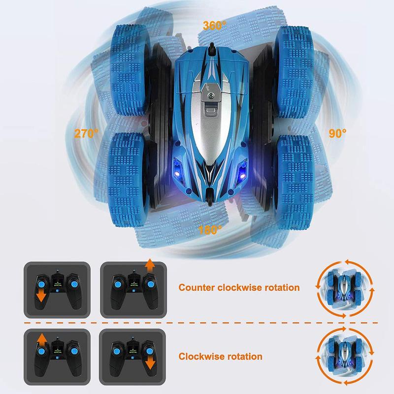 FREE TO FLY Remote Control Car: TPUCARG Double Sided 360°Rotating RC Cars with Headlights Rechargeable Race Stunt Toy Car Christmas Birthday Gifts